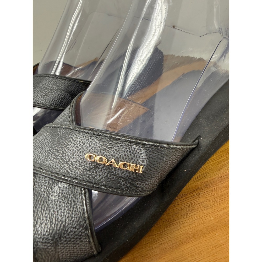 Coach Janine Black Signature Monogram Platform Slide Sandals Womens 6B - Picture 7 of 11